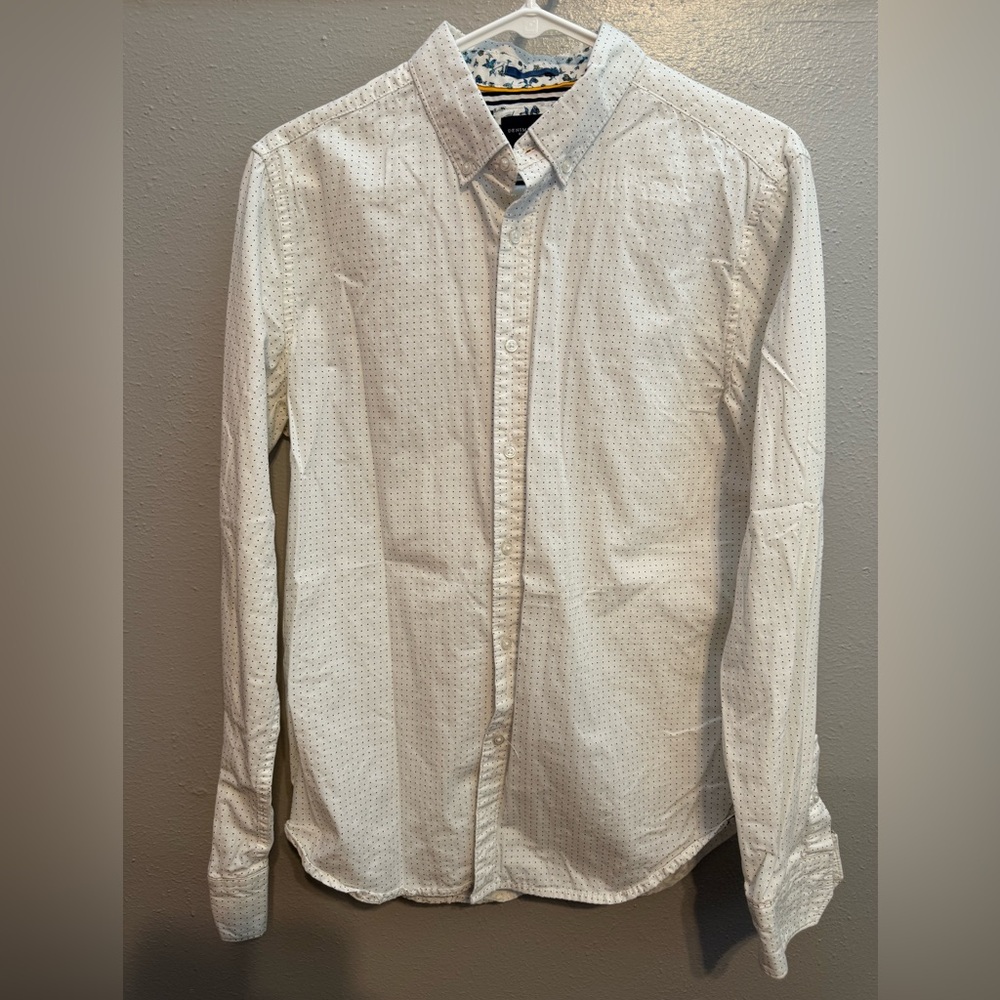 Denim & Flower White and Navy Polka Dot Casual Button Down Shirt S